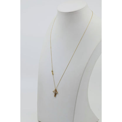 Thin 14K Yellow Gold Round & Baguette Diamond Cross Pendant Resizable Necklace