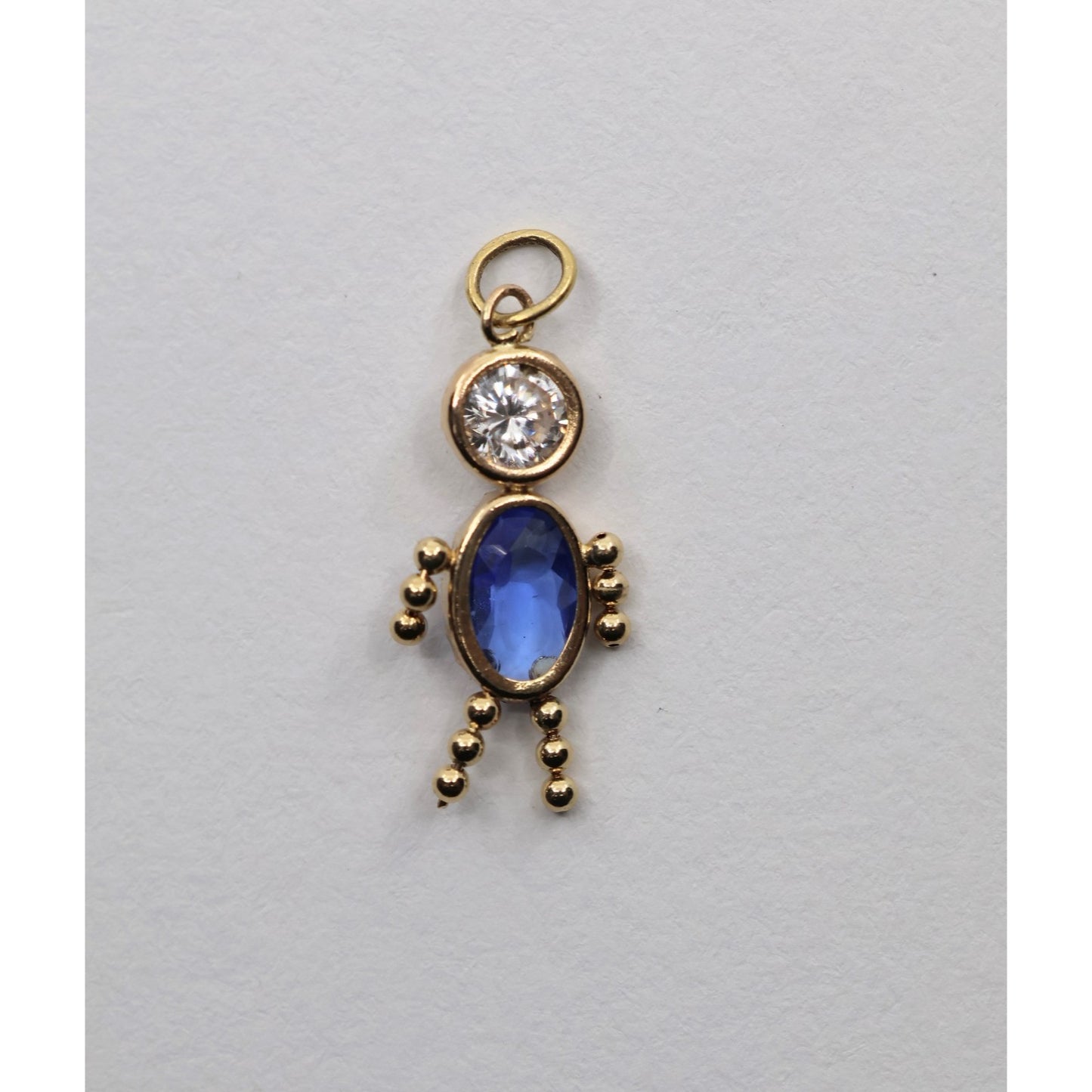 14K Yellow Gold Little Baby Boy Blue Stone & CZ Charm Pendant