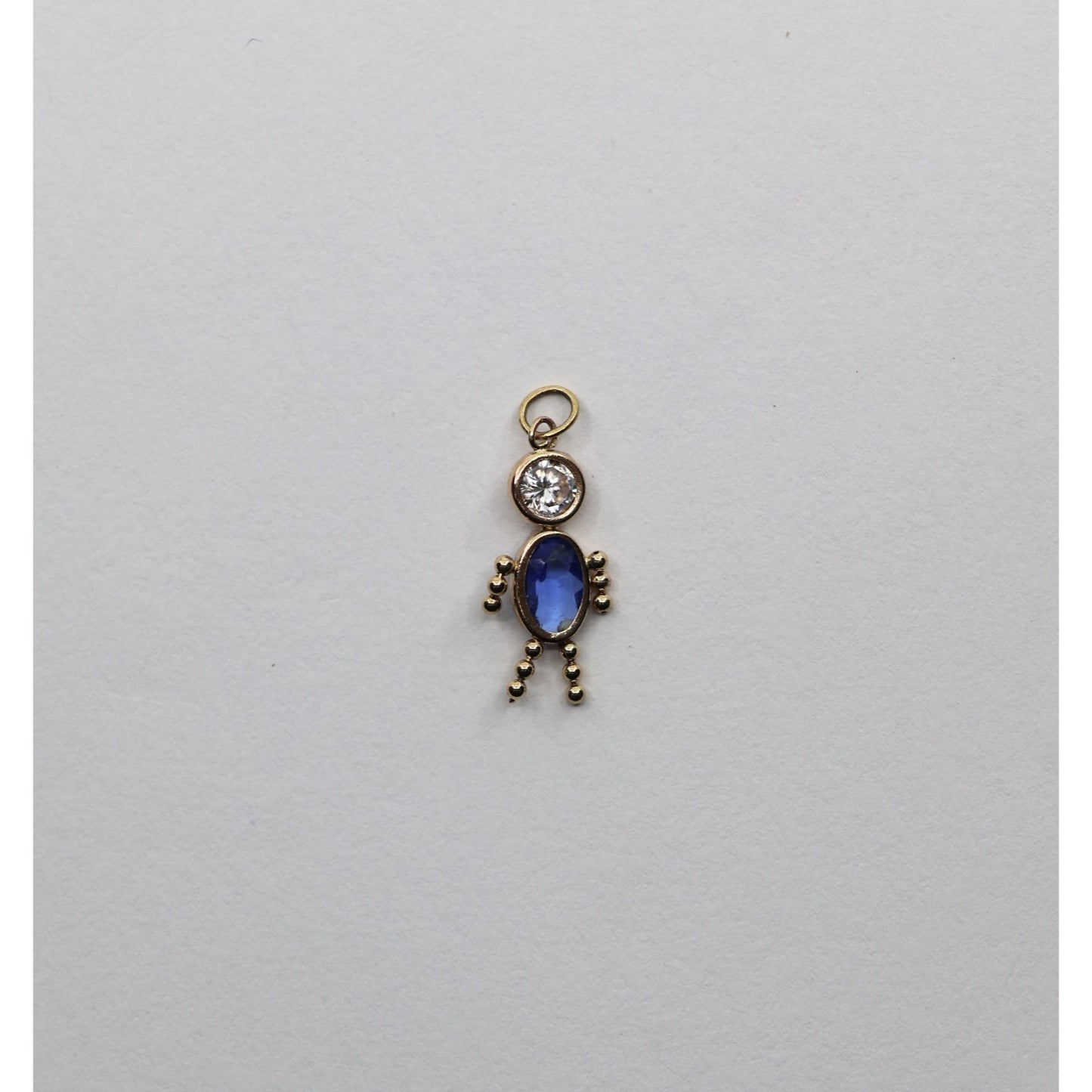 14K Yellow Gold Little Baby Boy Blue Stone & CZ Charm Pendant