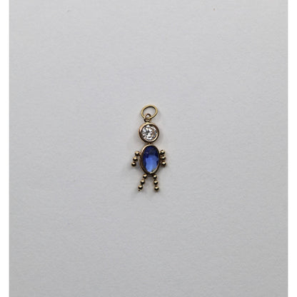 14K Yellow Gold Little Baby Boy Blue Stone & CZ Charm Pendant