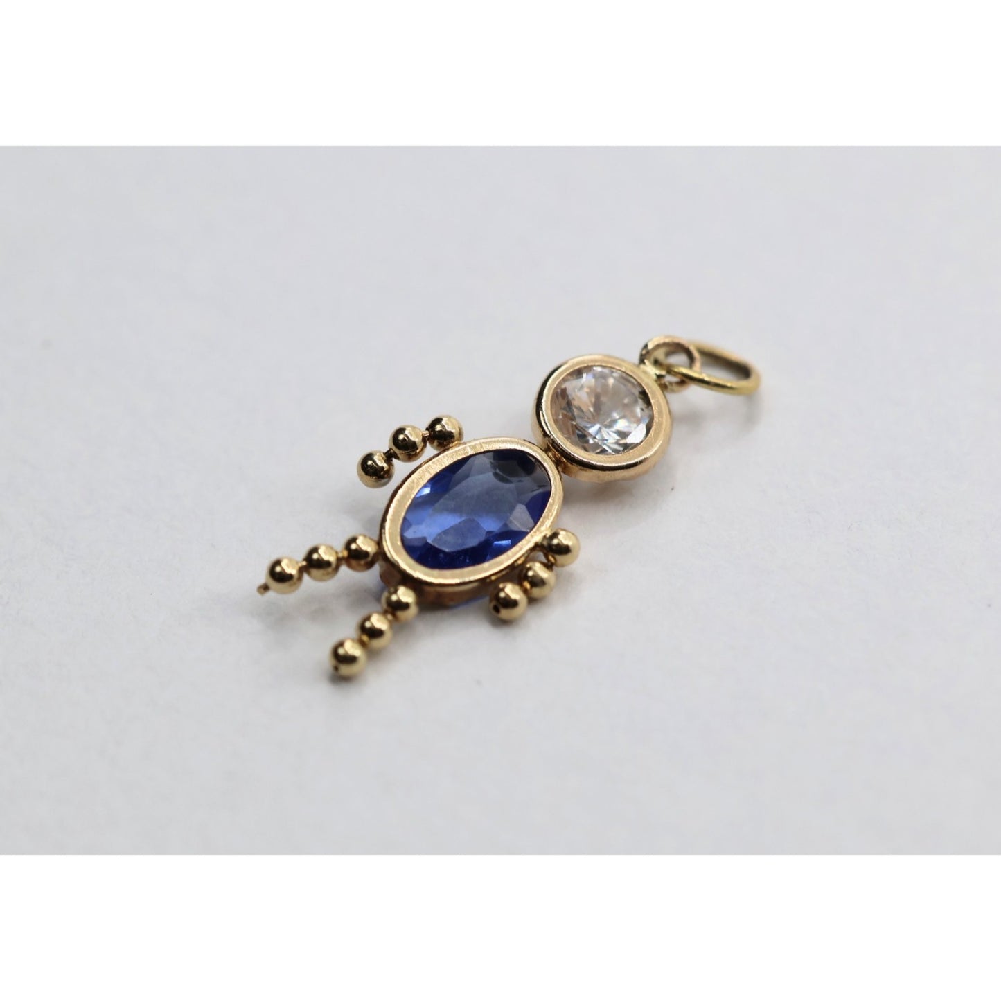14K Yellow Gold Little Baby Boy Blue Stone & CZ Charm Pendant