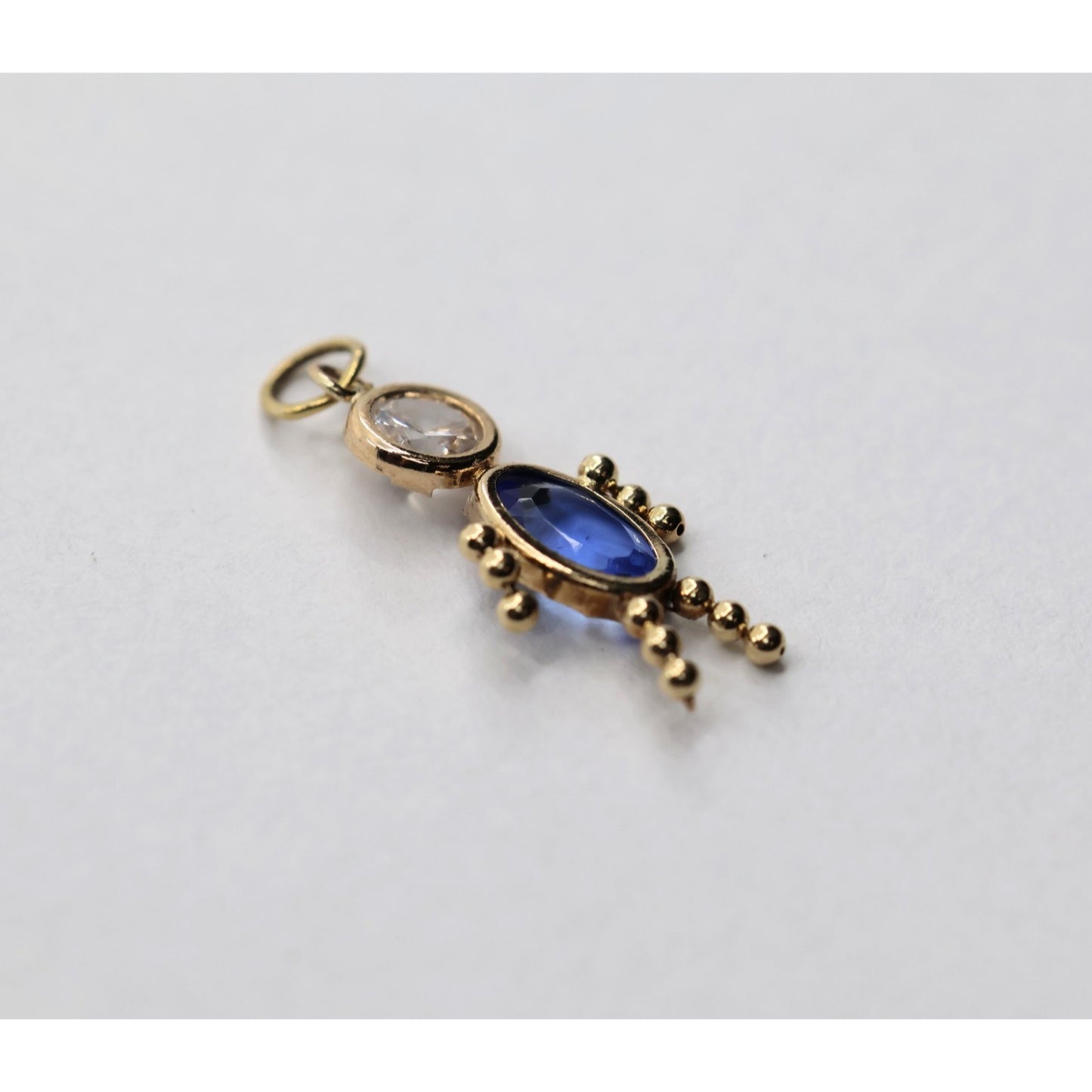 14K Yellow Gold Little Baby Boy Blue Stone & CZ Charm Pendant