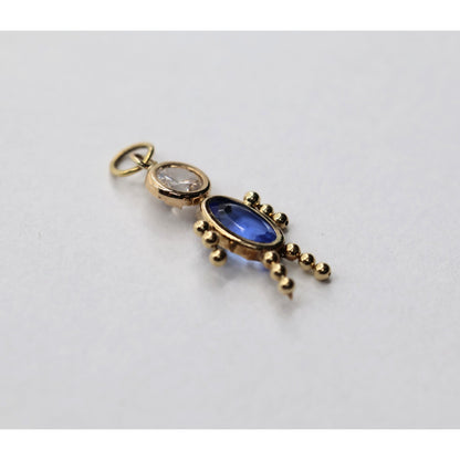 14K Yellow Gold Little Baby Boy Blue Stone & CZ Charm Pendant