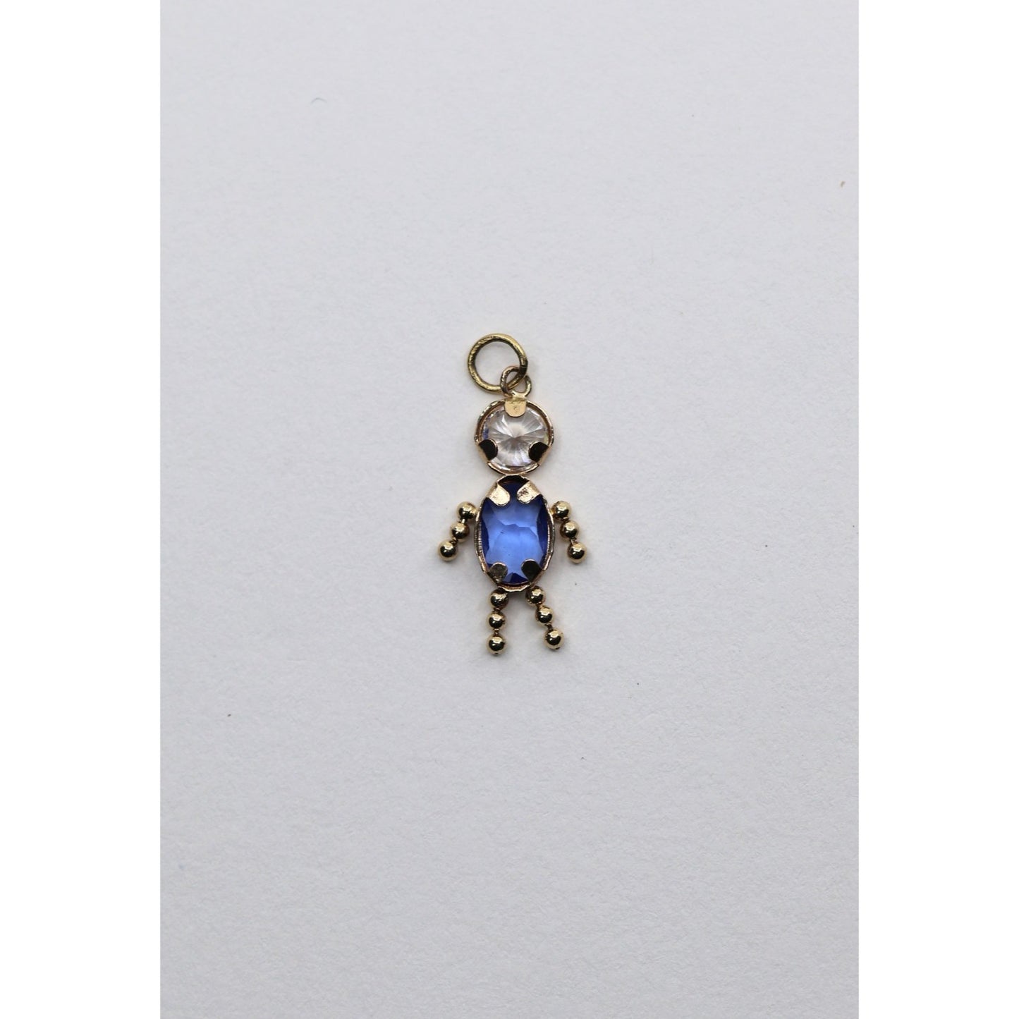 14K Yellow Gold Little Baby Boy Blue Stone & CZ Charm Pendant