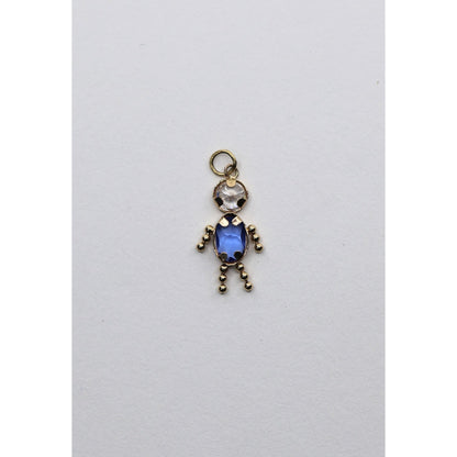 14K Yellow Gold Little Baby Boy Blue Stone & CZ Charm Pendant