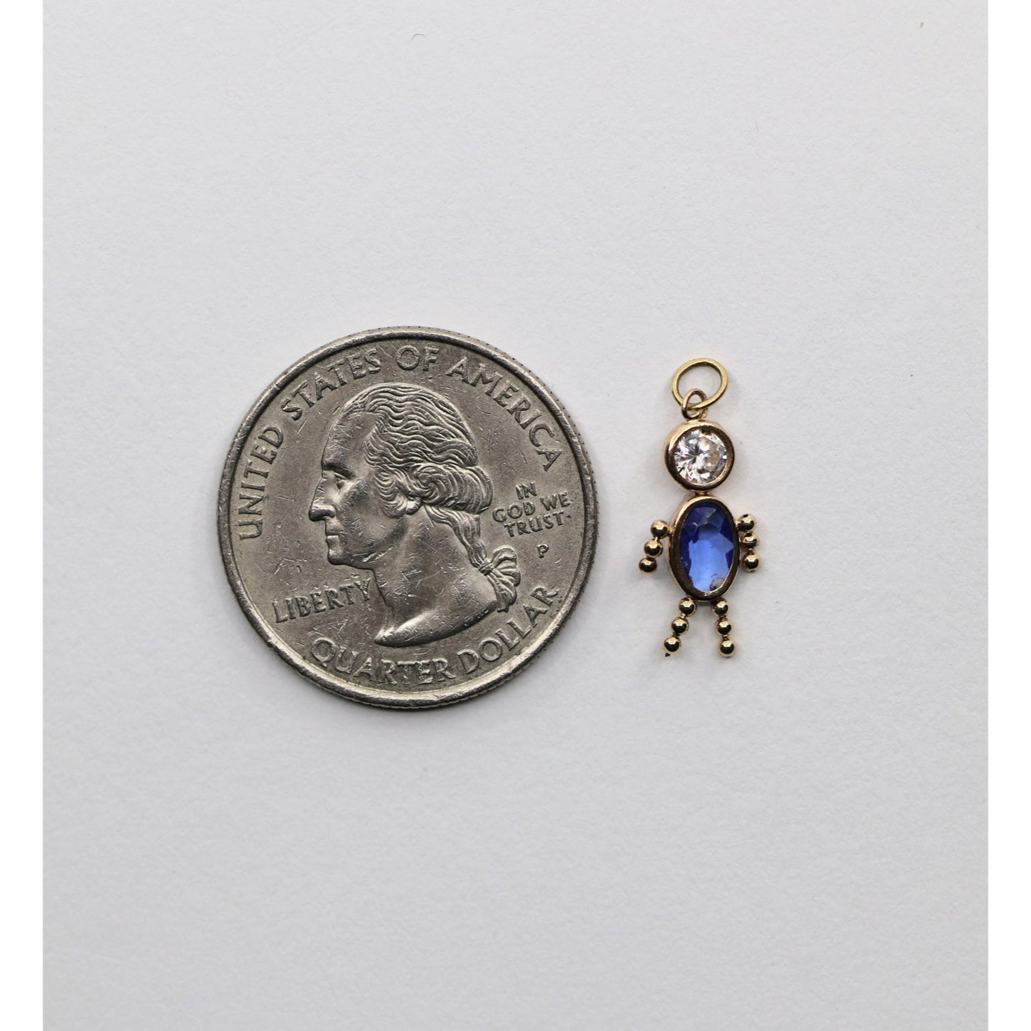 14K Yellow Gold Little Baby Boy Blue Stone & CZ Charm Pendant