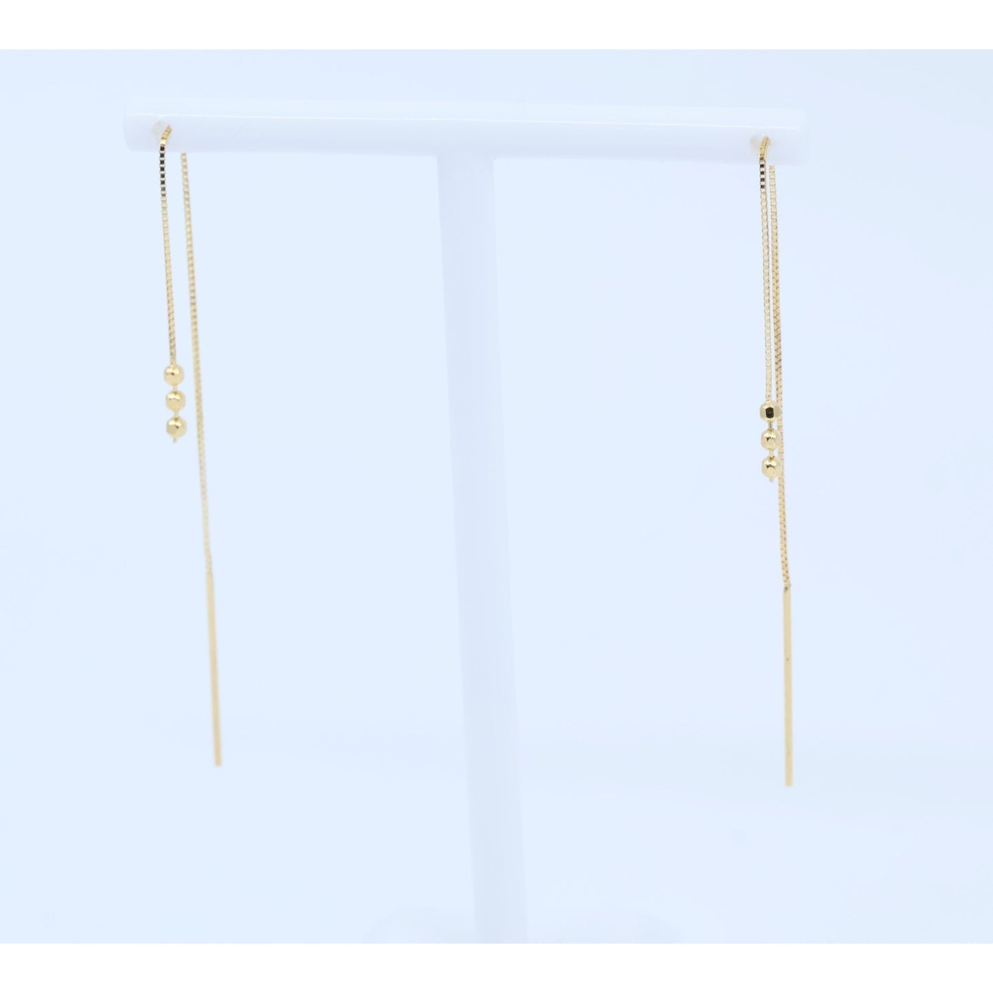14K Yellow Gold Box Link Drop Dangle Bead Ball Stud Earrings