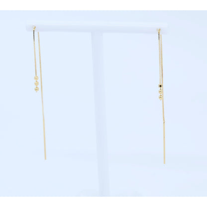 14K Yellow Gold Box Link Drop Dangle Bead Ball Stud Earrings