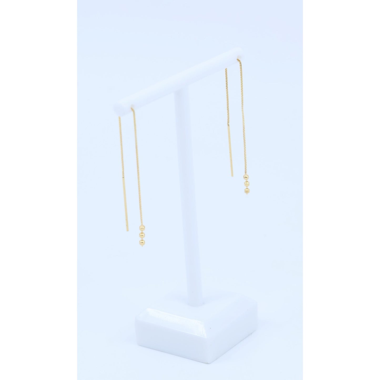 14K Yellow Gold Box Link Drop Dangle Bead Ball Stud Earrings