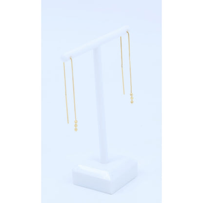14K Yellow Gold Box Link Drop Dangle Bead Ball Stud Earrings