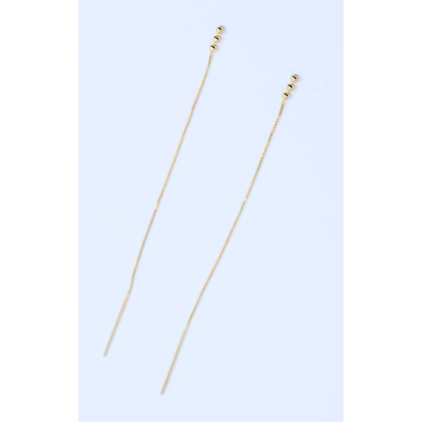 14K Yellow Gold Box Link Drop Dangle Bead Ball Stud Earrings