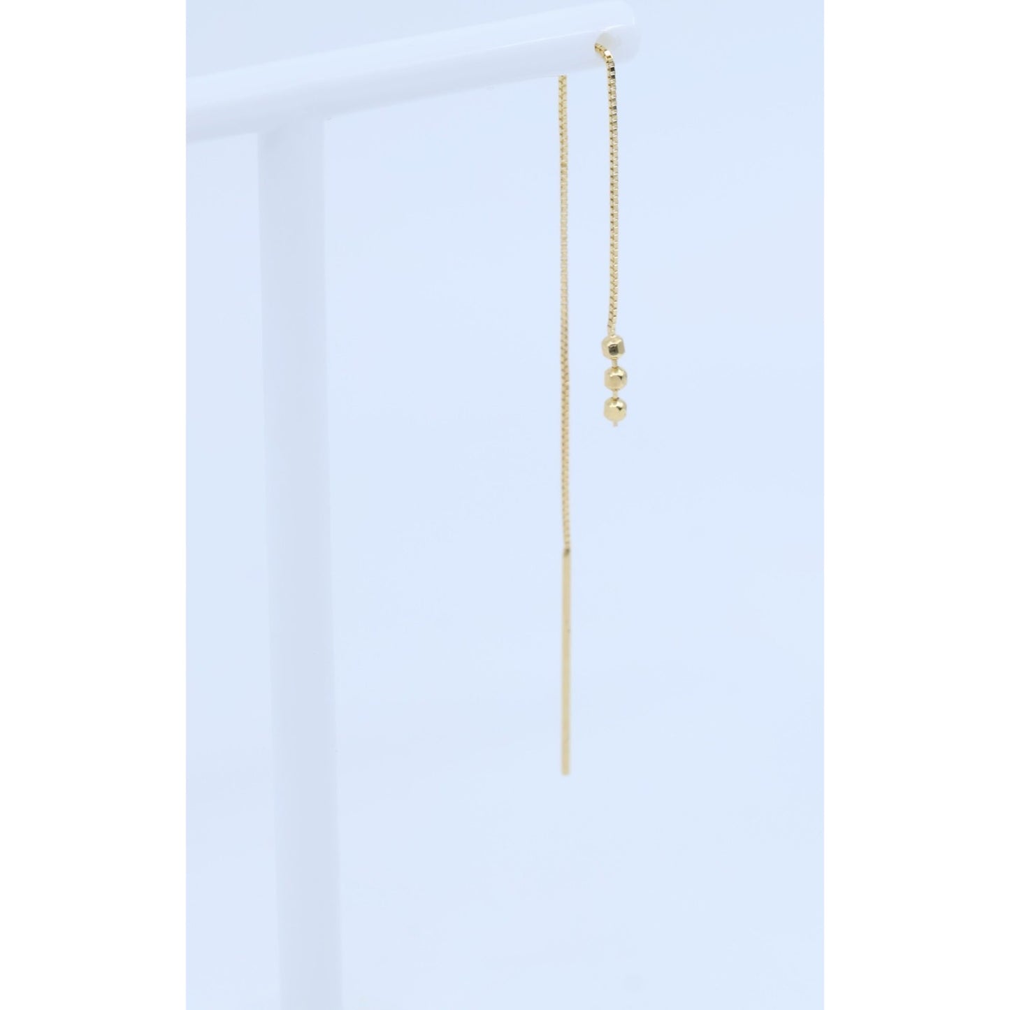 14K Yellow Gold Box Link Drop Dangle Bead Ball Stud Earrings
