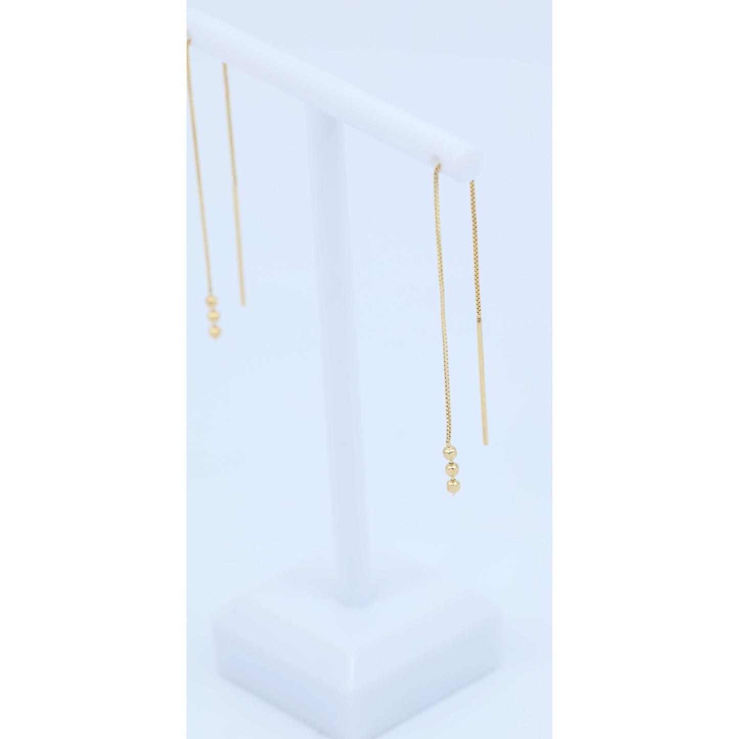 14K Yellow Gold Box Link Drop Dangle Bead Ball Stud Earrings