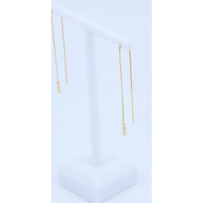 14K Yellow Gold Box Link Drop Dangle Bead Ball Stud Earrings