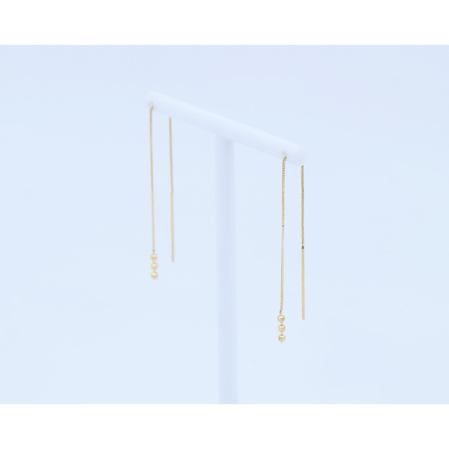 14K Yellow Gold Box Link Drop Dangle Bead Ball Stud Earrings