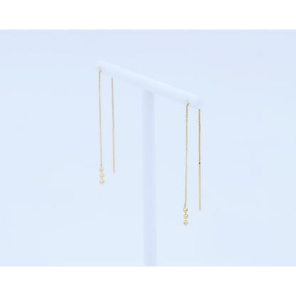 14K Yellow Gold Box Link Drop Dangle Bead Ball Stud Earrings