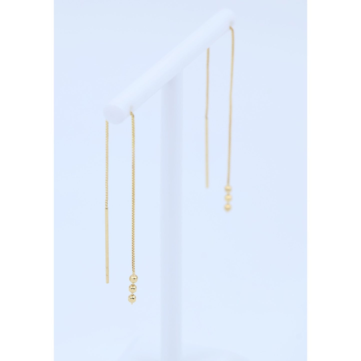 14K Yellow Gold Box Link Drop Dangle Bead Ball Stud Earrings