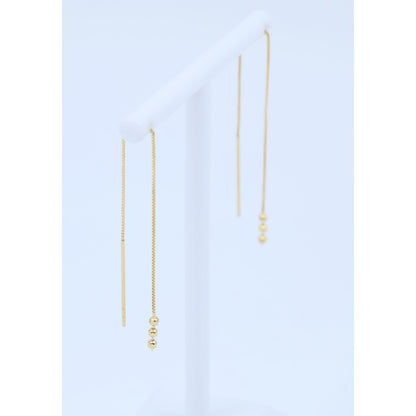 14K Yellow Gold Box Link Drop Dangle Bead Ball Stud Earrings