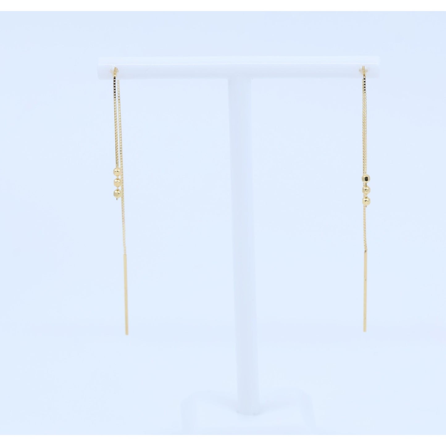 14K Yellow Gold Box Link Drop Dangle Bead Ball Stud Earrings