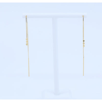 14K Yellow Gold Box Link Drop Dangle Bead Ball Stud Earrings