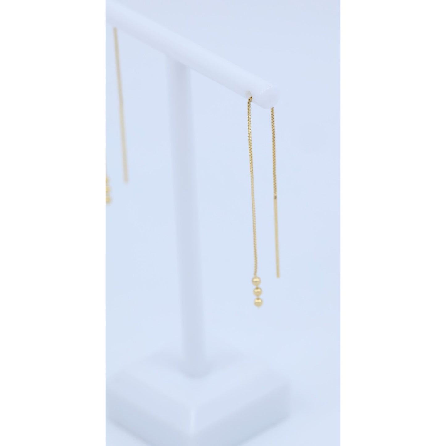 14K Yellow Gold Box Link Drop Dangle Bead Ball Stud Earrings