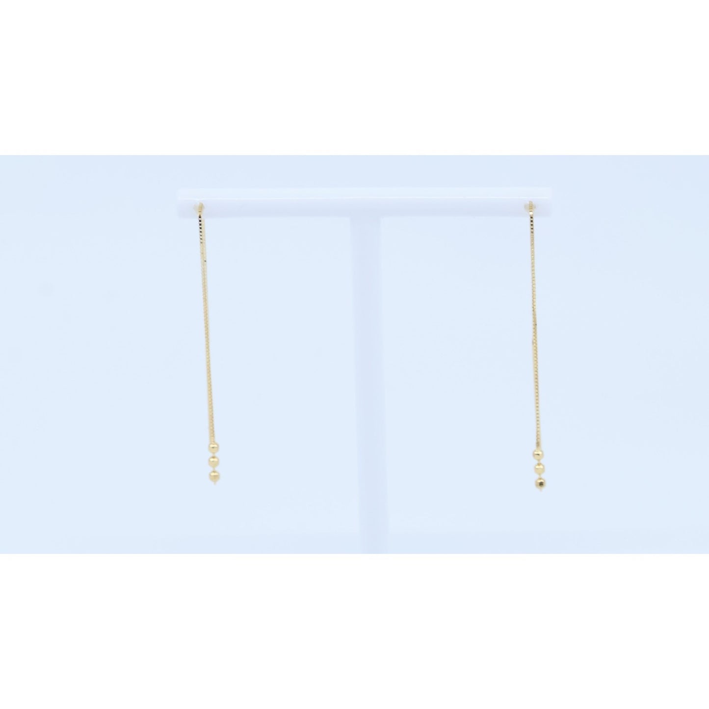 14K Yellow Gold Box Link Drop Dangle Bead Ball Stud Earrings