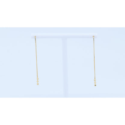 14K Yellow Gold Box Link Drop Dangle Bead Ball Stud Earrings