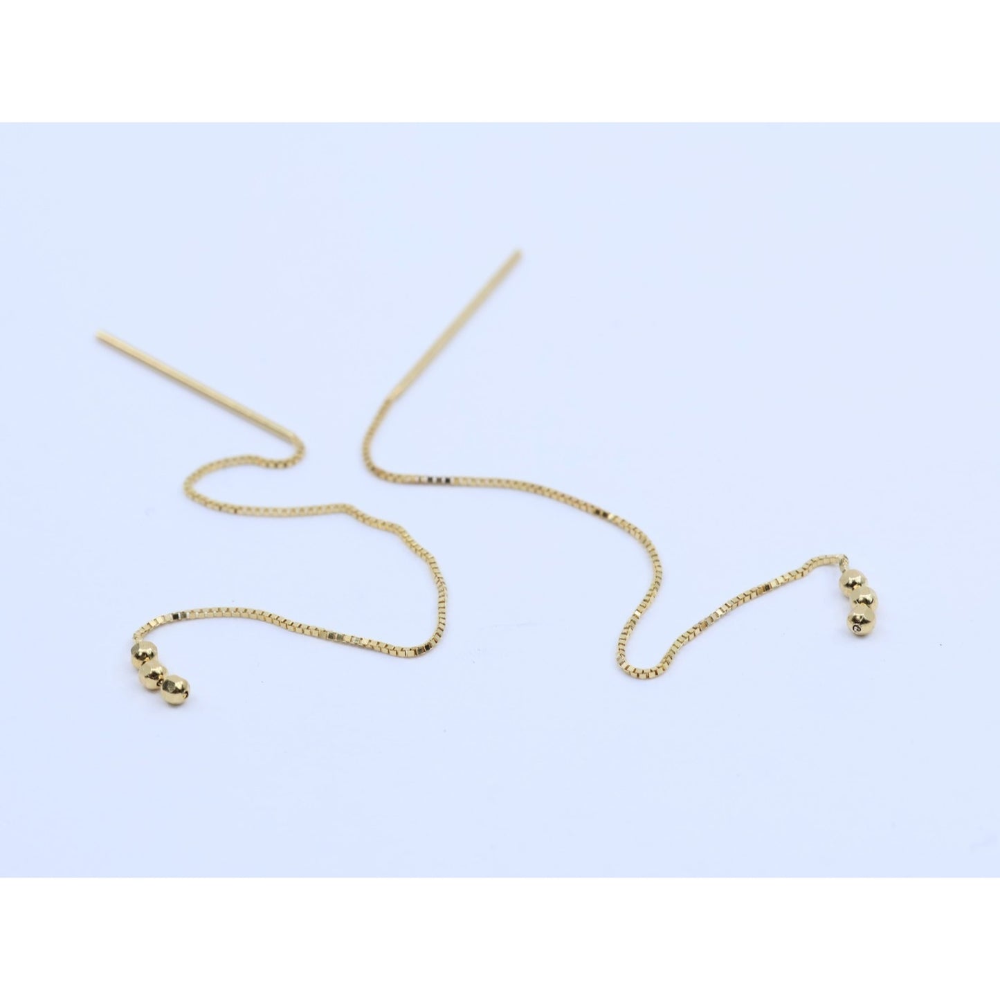 14K Yellow Gold Box Link Drop Dangle Bead Ball Stud Earrings