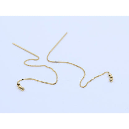 14K Yellow Gold Box Link Drop Dangle Bead Ball Stud Earrings