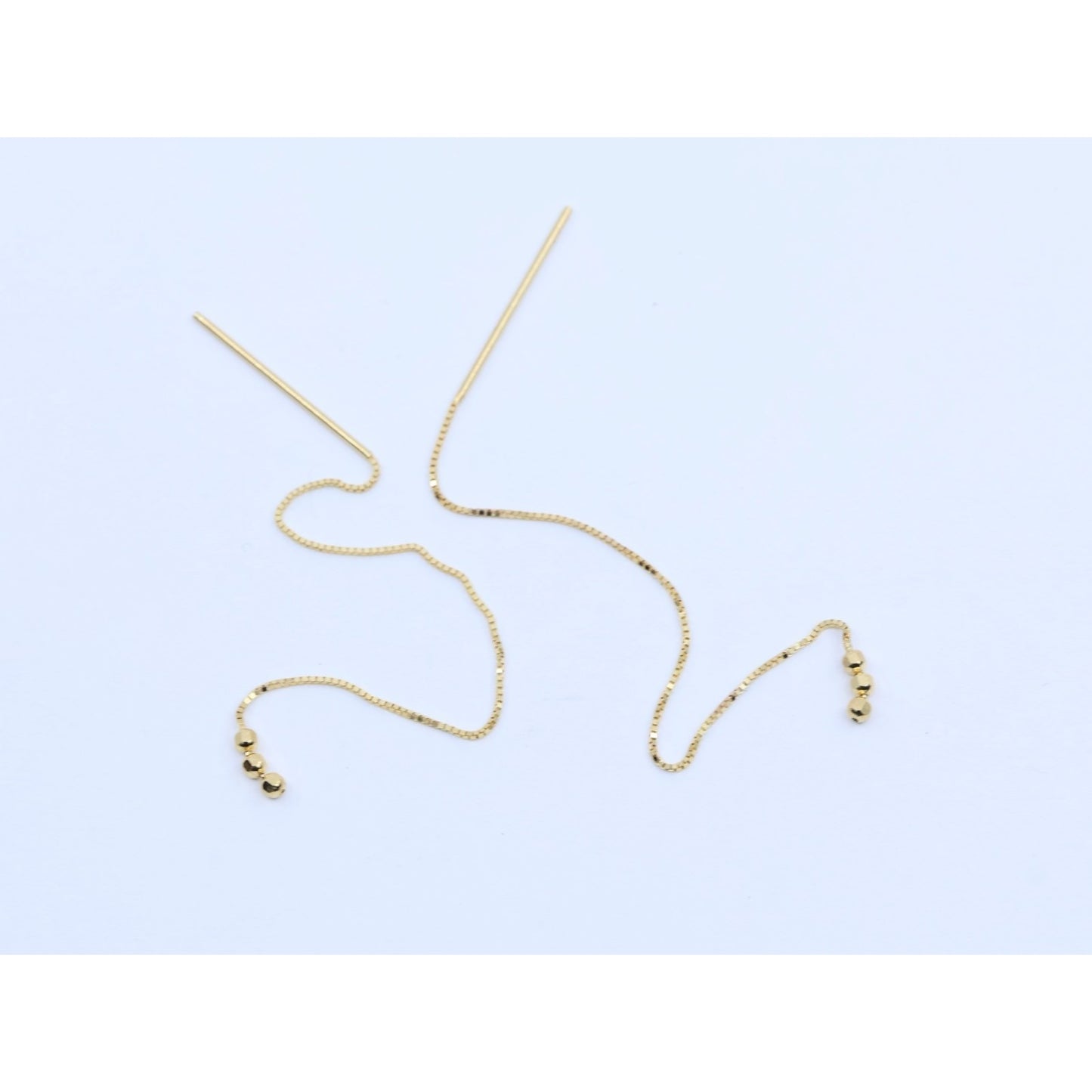 14K Yellow Gold Box Link Drop Dangle Bead Ball Stud Earrings