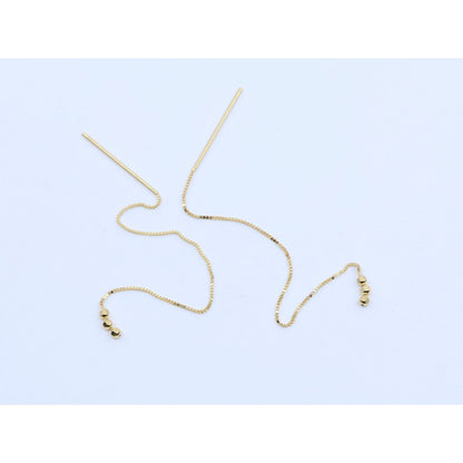 14K Yellow Gold Box Link Drop Dangle Bead Ball Stud Earrings