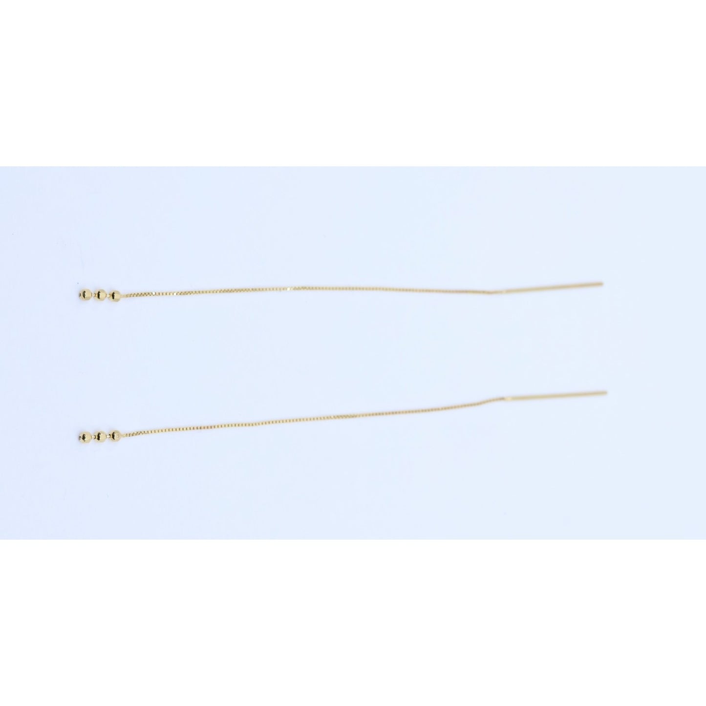 14K Yellow Gold Box Link Drop Dangle Bead Ball Stud Earrings