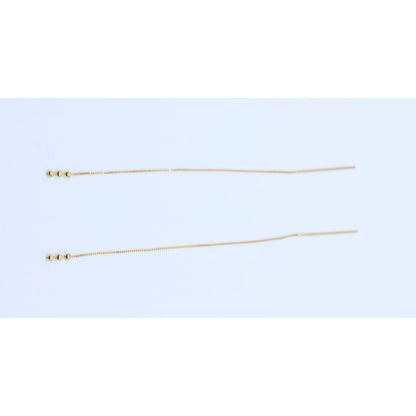14K Yellow Gold Box Link Drop Dangle Bead Ball Stud Earrings