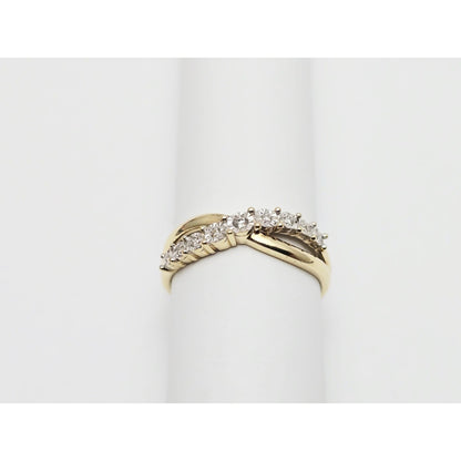 Zamels 9K Solid Two Tone Gold Crossover Round Diamond Ring