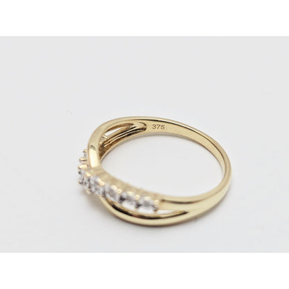 Zamels 9K Solid Two Tone Gold Crossover Round Diamond Ring