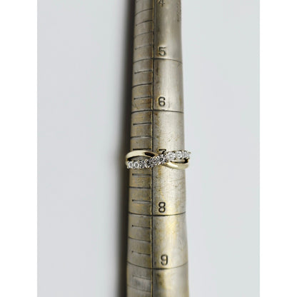 Zamels 9K Solid Two Tone Gold Crossover Round Diamond Ring