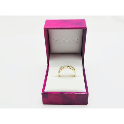 Zamels 9K Solid Two Tone Gold Crossover Round Diamond Ring