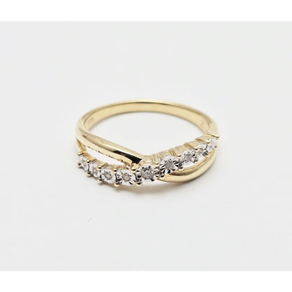 Zamels 9K Solid Two Tone Gold Crossover Round Diamond Ring