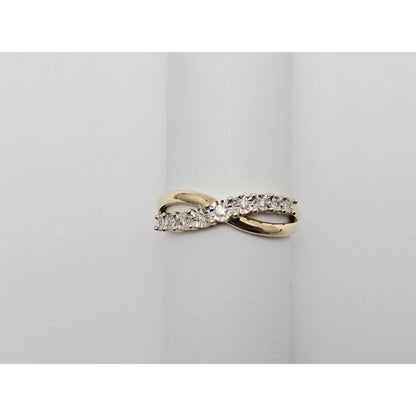 Zamels 9K Solid Two Tone Gold Crossover Round Diamond Ring