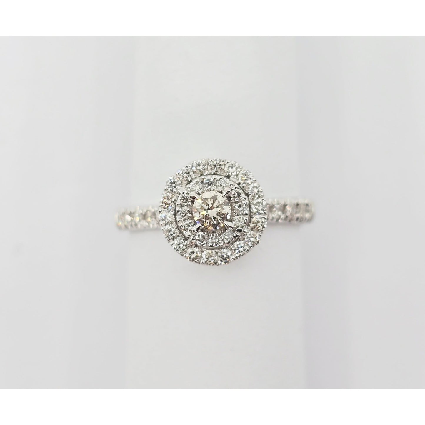 14K White Gold 0.64 tcw Round Cut Diamond Double Halo Engagement Ring