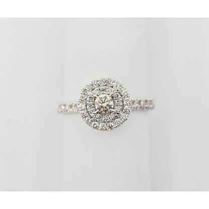 14K White Gold 0.64 tcw Round Cut Diamond Double Halo Engagement Ring