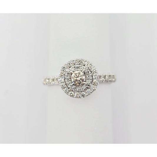 14K White Gold 0.64 tcw Round Cut Diamond Double Halo Engagement Ring