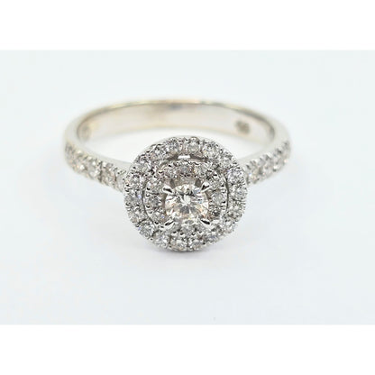 14K White Gold 0.64 tcw Round Cut Diamond Double Halo Engagement Ring