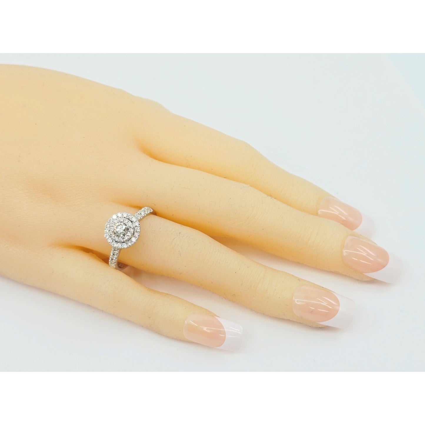 14K White Gold 0.64 tcw Round Cut Diamond Double Halo Engagement Ring
