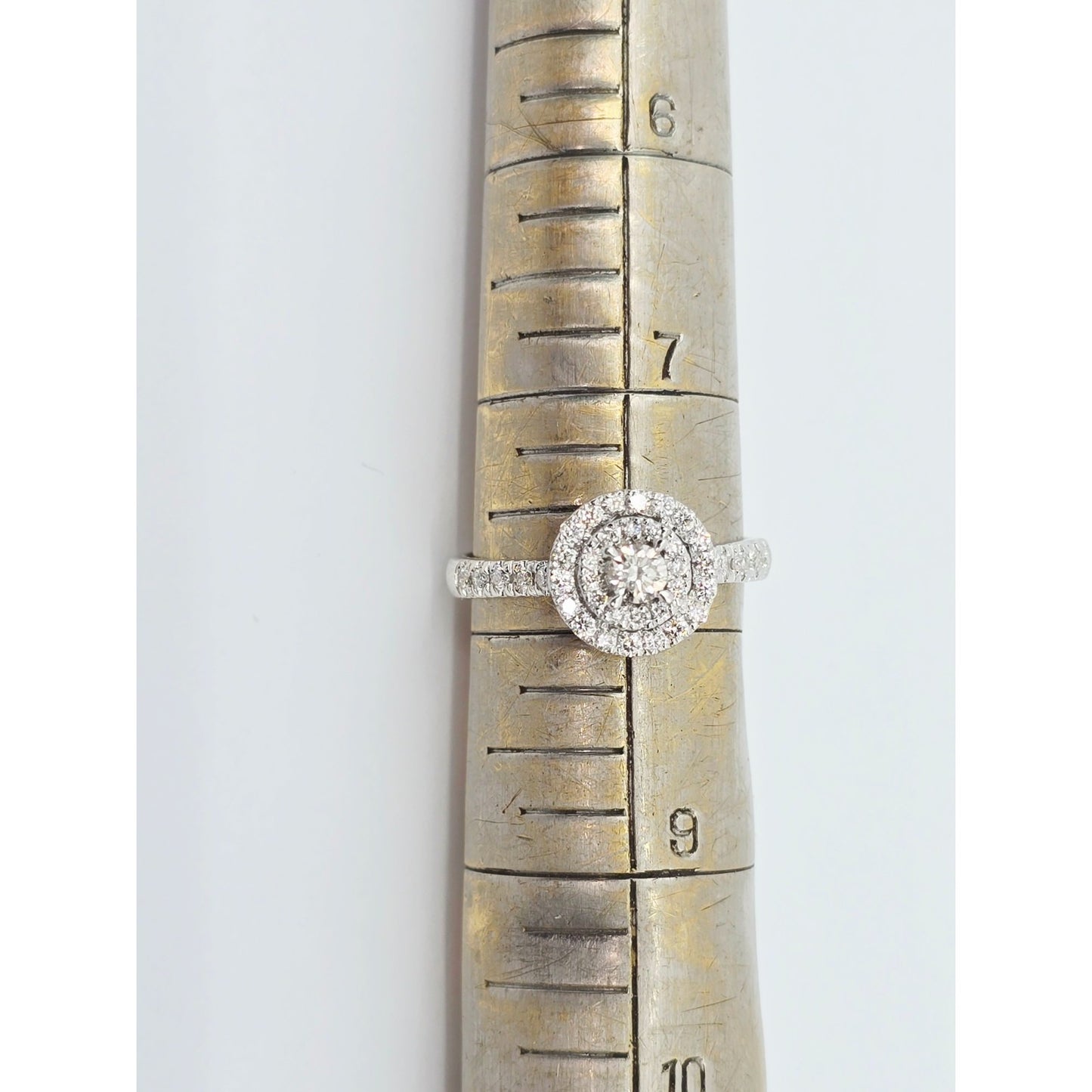 14K White Gold 0.64 tcw Round Cut Diamond Double Halo Engagement Ring