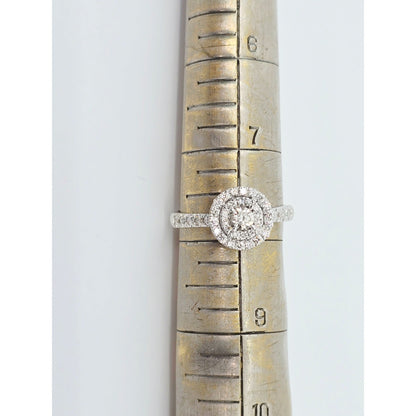 14K White Gold 0.64 tcw Round Cut Diamond Double Halo Engagement Ring