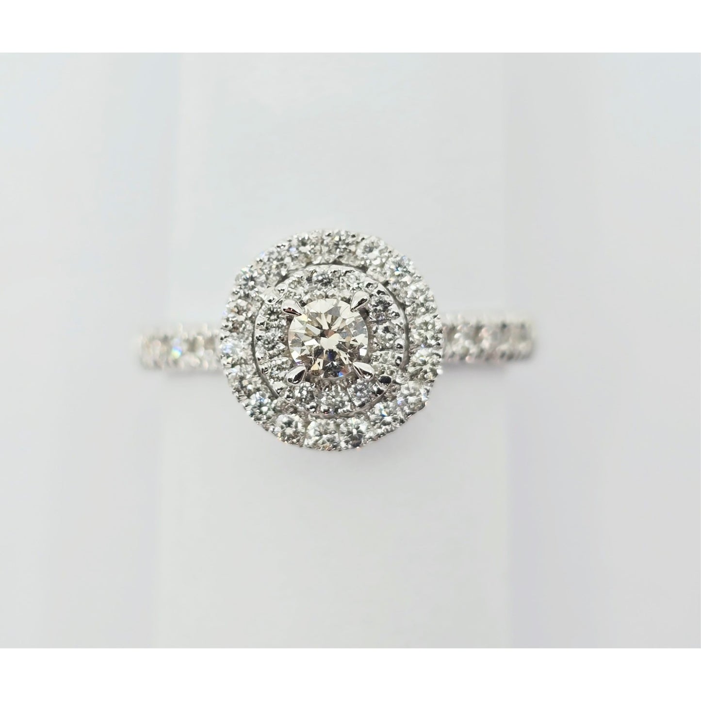 14K White Gold 0.64 tcw Round Cut Diamond Double Halo Engagement Ring