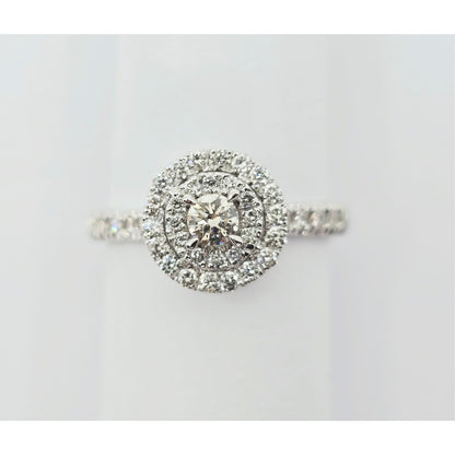 14K White Gold 0.64 tcw Round Cut Diamond Double Halo Engagement Ring