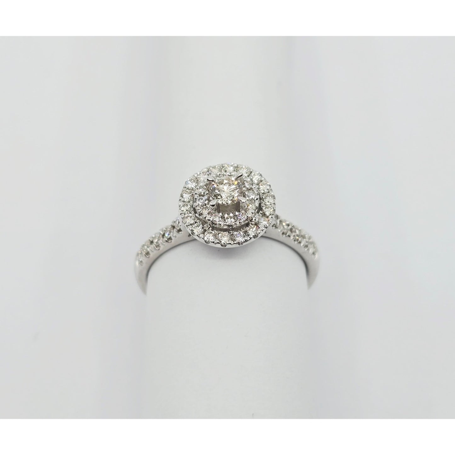 14K White Gold 0.64 tcw Round Cut Diamond Double Halo Engagement Ring