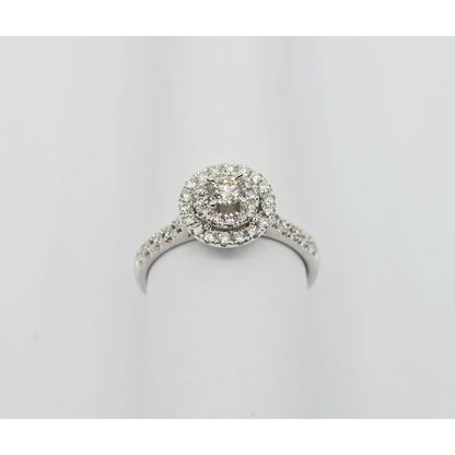 14K White Gold 0.64 tcw Round Cut Diamond Double Halo Engagement Ring